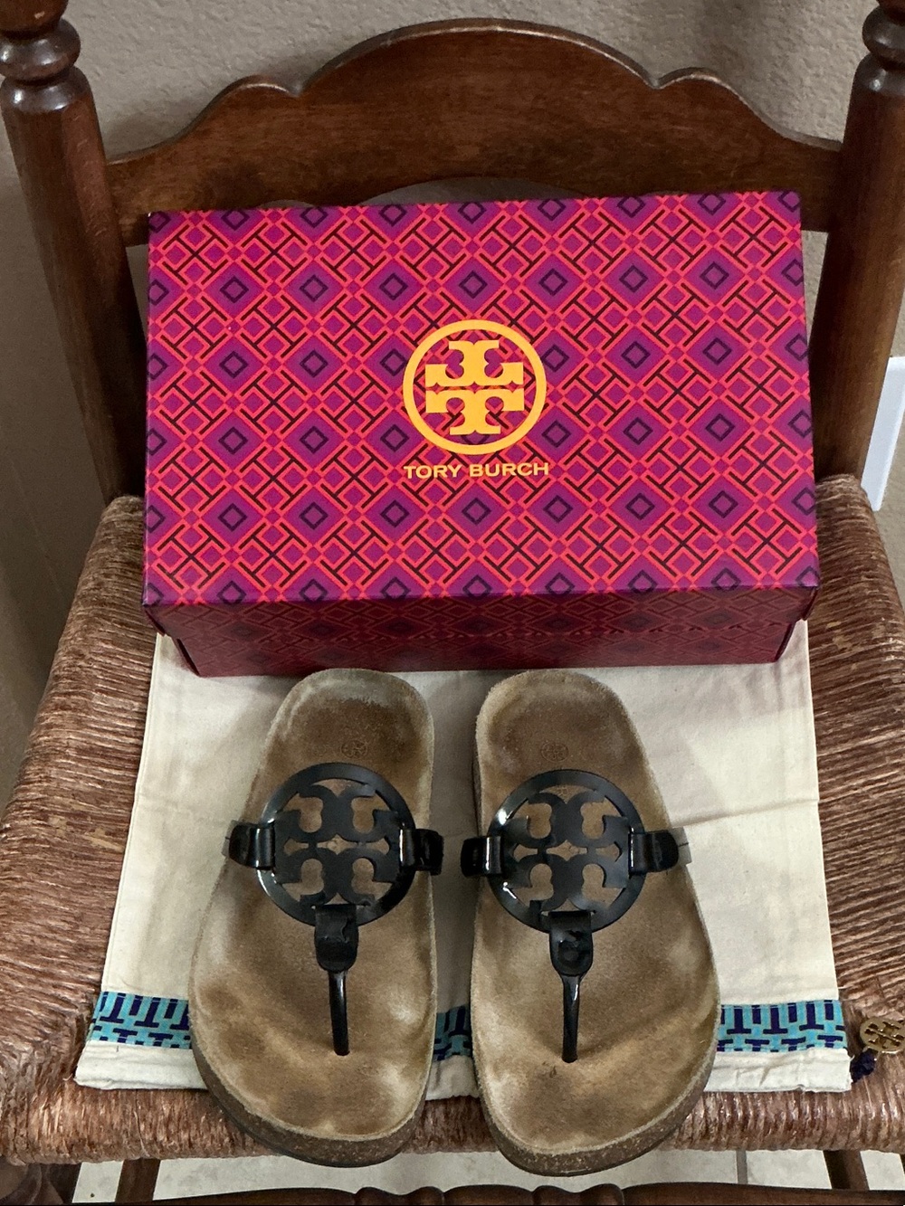 Tory Burch Black Logo Thong Sandals